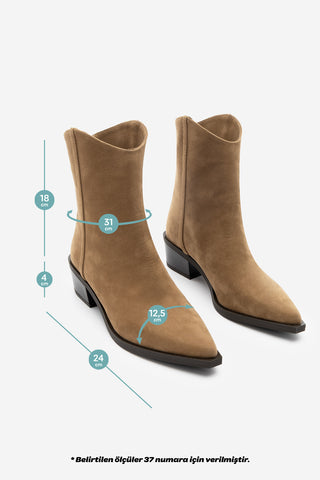 Kadın Sivri Burun Western Bot Vildo - Taba Süet