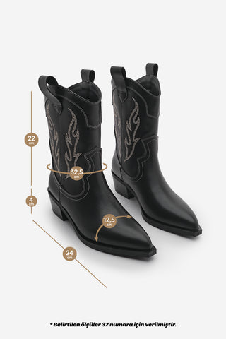 Kadın Sivri Burun Western Bot Tevlus - Siyah