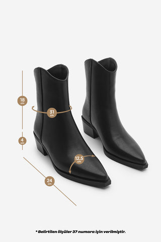 Kadın Sivri Burun Western Bot Vildo - Siyah