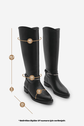 Kadın Tokalı Günlük Çizme Velosa - Siyah