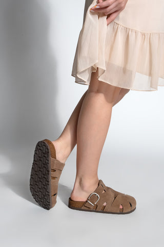 Kadın Hakiki Deri Tokalı Süet Terlik Yolis - Taba Süet