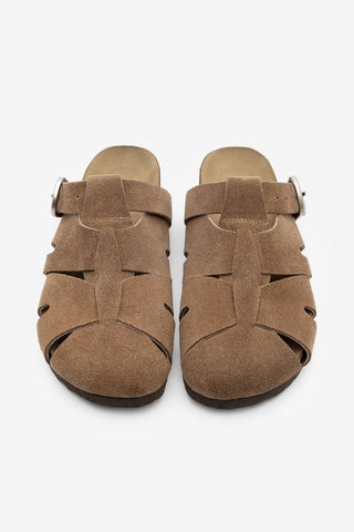 Kadın Hakiki Deri Tokalı Süet Terlik Yolis - Taba Süet