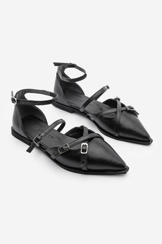 Kadın Sivri Burun Bantlı Babet Henar - Siyah