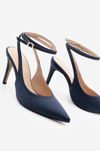 Kadın Stiletto Bilekten Bağlamalı Topuklu Ayakkabı Gisan - Lacivert Saten