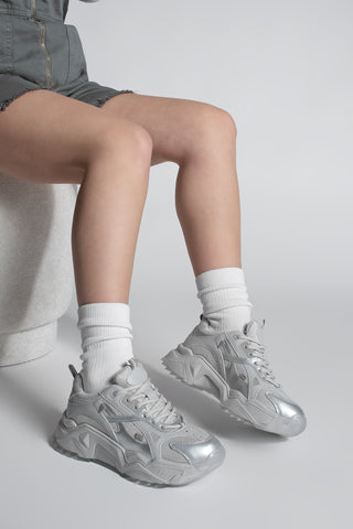 Kadın Sneaker Bağcıklı Spor Ayakkabı Pizen - Gümüş