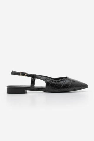 Kadın Sivri Burun Günlük Babet Tafiza - Siyah Croco