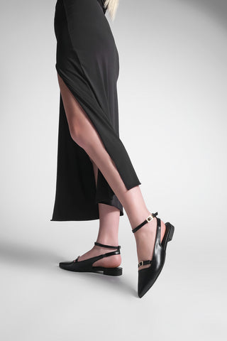 Kadın Sivri Burun Bantlı Babet Lirve - Siyah