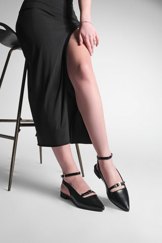 Kadın Sivri Burun Bantlı Babet Lirve - Siyah