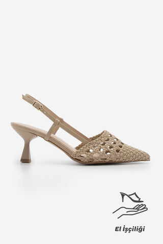 Kadın Stiletto El Örgülü Topuklu Ayakkabı Todela - Bej