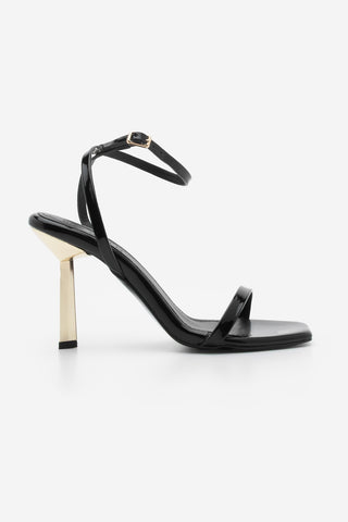 Kadın Küt Burun Topuklu Sandalet Almino - Siyah Rugan