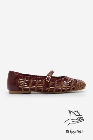 Kadın El Örgülü Babet Limba - Bordo