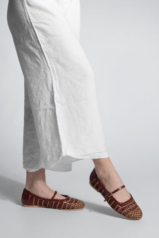 Kadın El Örgülü Babet Limba - Bordo