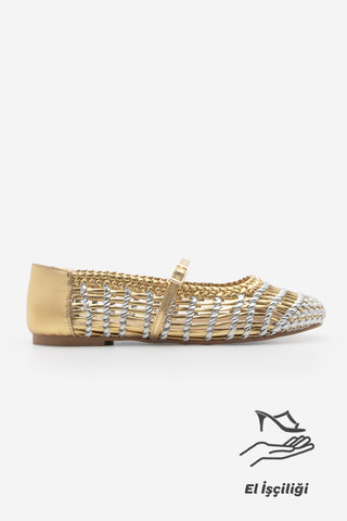 Kadın El Örgülü Babet Limba - Altın