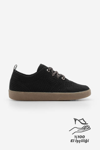 Kadın Sneaker İşlemeli Nakışlı Spor Ayakkabı Valgin - Siyah