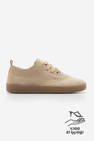 Kadın Sneaker İşlemeli Nakışlı Spor Ayakkabı Valgin - Bej