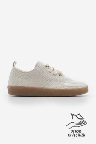 Kadın Sneaker İşlemeli Nakışlı Spor Ayakkabı Valgin - Ekru