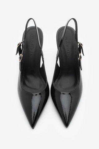Kadın Stiletto Sivri Burun Topuklu Ayakkabı Pelovi - Siyah Rugan