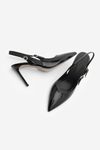 Kadın Stiletto Sivri Burun Topuklu Ayakkabı Pelovi - Siyah Rugan