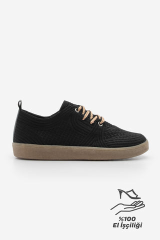 Kadın Sneaker İşlemeli Nakışlı Spor Ayakkabı Nolen - Siyah