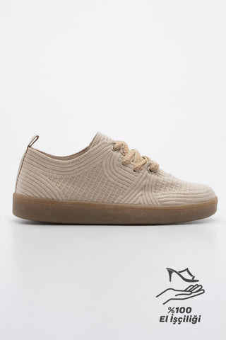 Kadın Sneaker İşlemeli Nakışlı Spor Ayakkabı Nolen - Bej