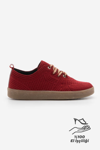 Kadın Sneaker İşlemeli Nakışlı Spor Ayakkabı Nolen - Bordo