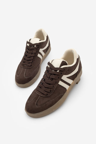 Kadın Sneaker Bağcıklı Spor Ayakkabı Tiyone - Kahve Süet