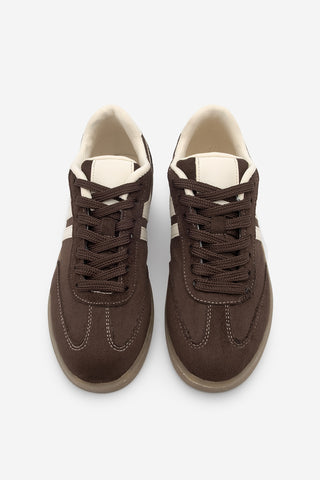 Kadın Sneaker Bağcıklı Spor Ayakkabı Tiyone - Kahve Süet