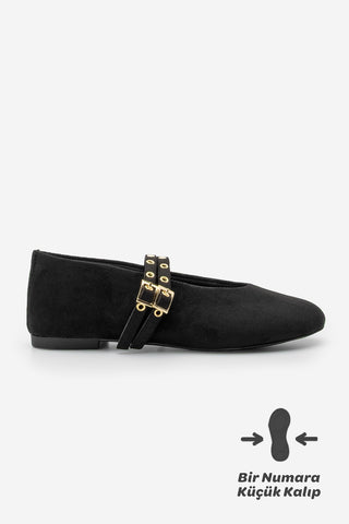 Kadın Çift Bantlı Babet Bekosa - Siyah Süet