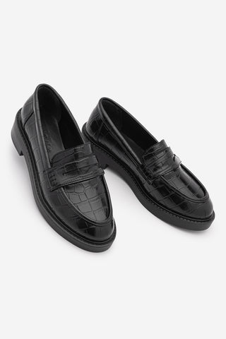 Kadın Loafer Günlük Ayakkabı Fonle - Siyah Croco