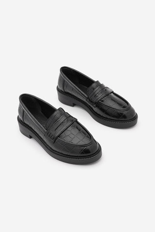 Kadın Loafer Günlük Ayakkabı Fonle - Siyah Croco