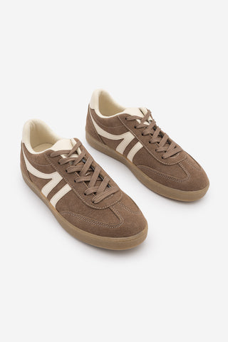 Kadın Sneaker Bağcıklı Spor Ayakkabı Tiyone - Vizon Süet