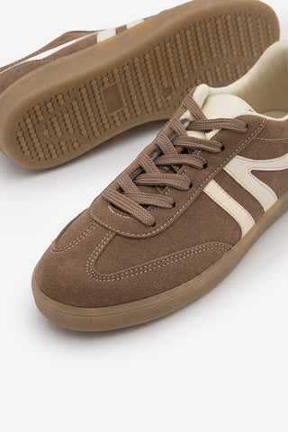 Kadın Sneaker Bağcıklı Spor Ayakkabı Tiyone - Vizon Süet