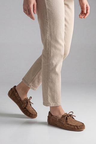 Kadın Hakiki Deri Büzgülü Loafer Günlük Ayakkabı Rudez - Camel Süet