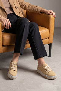 Kadın Sneaker Kalın Taban Spor Ayakkabı Kotnel - Sarı Keten