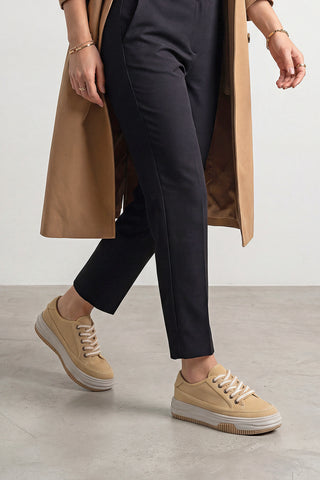 Kadın Sneaker Kalın Taban Spor Ayakkabı Kotnel - Sarı Keten