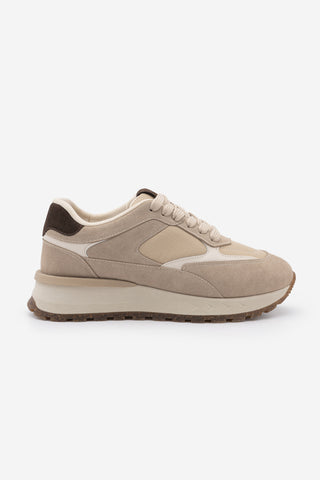Kadın Sneaker Bağcıklı Spor Ayakkabı Arvon - Bej Süet