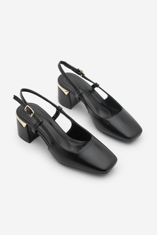 Kadın Kalın Topuk Küt Burun Klasik Topuklu Ayakkabı Likay - Siyah