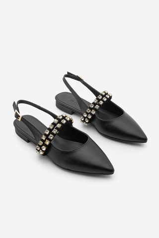 Kadın Sivri Burun Taşlı Babet Tezur - Siyah