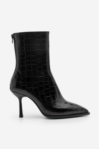 Kadın Topuklu Bot Monos - Siyah Croco