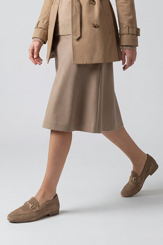 Kadın Hakiki Deri Zincirli Loafer Ayakkabı Tanle - Taba Süet