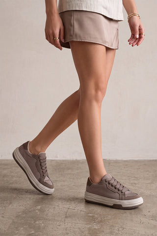 Kadın Sneaker Kalın Taban Spor Ayakkabı Sifaz - Vizon Saten
