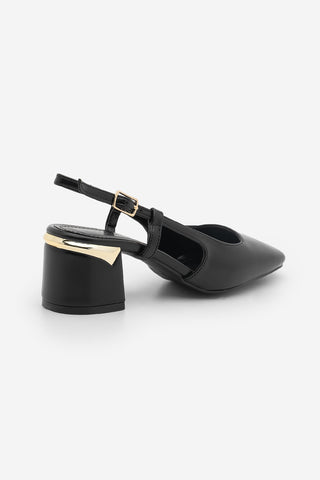 Kadın Kalın Topuk Küt Burun Klasik Topuklu Ayakkabı Likay - Siyah