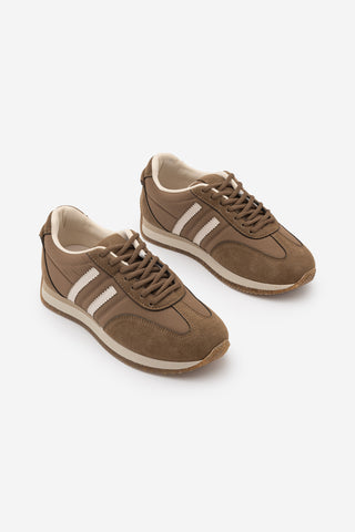 Kadın Sneaker Bağcıklı Spor Ayakkabı Liyante - Tütün Kahve Süet