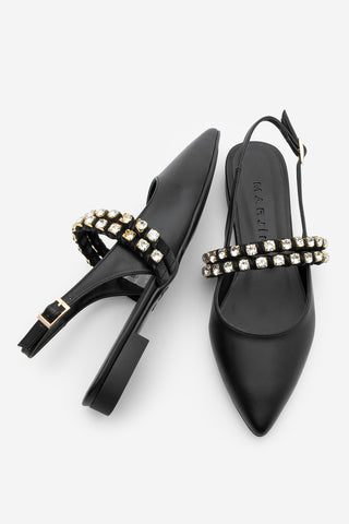 Kadın Sivri Burun Taşlı Babet Tezur - Siyah