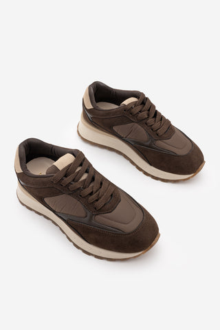 Kadın Sneaker Bağcıklı Spor Ayakkabı Arvon - Kahve Süet