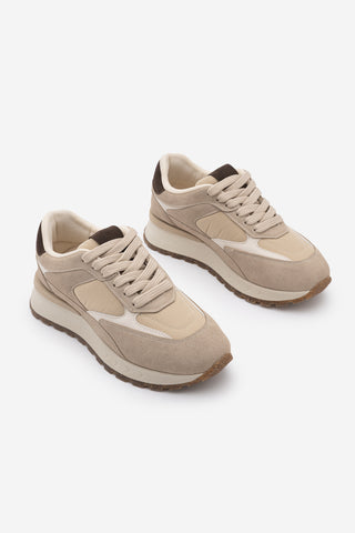 Kadın Sneaker Bağcıklı Spor Ayakkabı Arvon - Bej Süet
