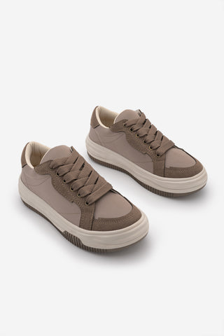Kadın Sneaker Kalın Taban Spor Ayakkabı Sifaz - Vizon Saten