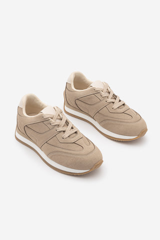 Kadın Sneaker Bağcıklı Spor Ayakkabı Foryeta - Bej Süet