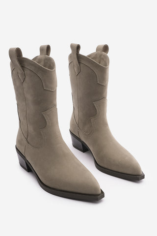 Kadın Sivri Burun Western Bot Voleta - Vizon Süet