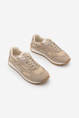 Kadın Süet Detaylı Günlük Sneaker Sabite - Bej Süet